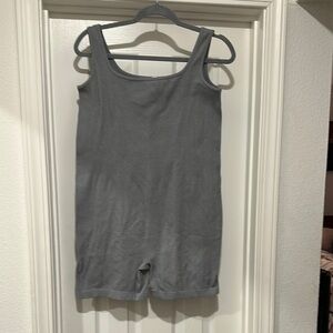 Gray Shapewear Romper with Scoop Neck and Stretchy Fabric